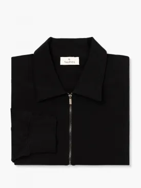 Stretch Cotton Polo Zip Sweater | Black