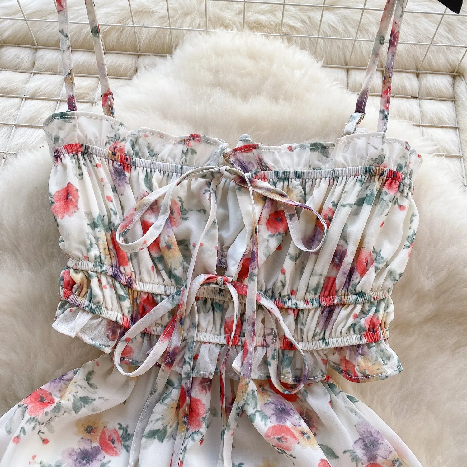 Sweetie Lace-up Floral Slip Dress