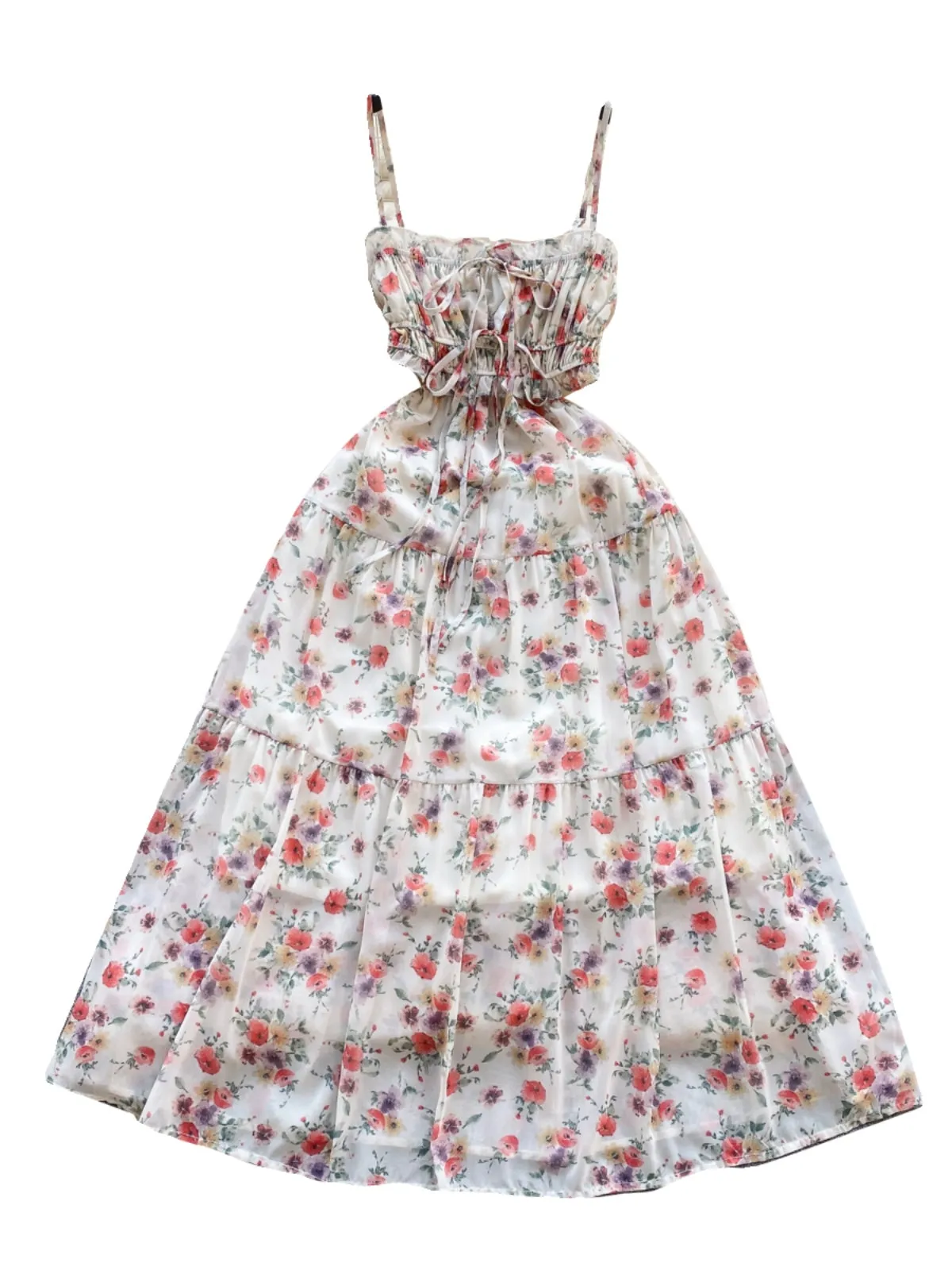Sweetie Lace-up Floral Slip Dress
