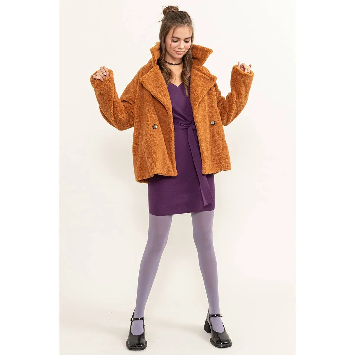 Teddy Fur Peacoat: CAMEL