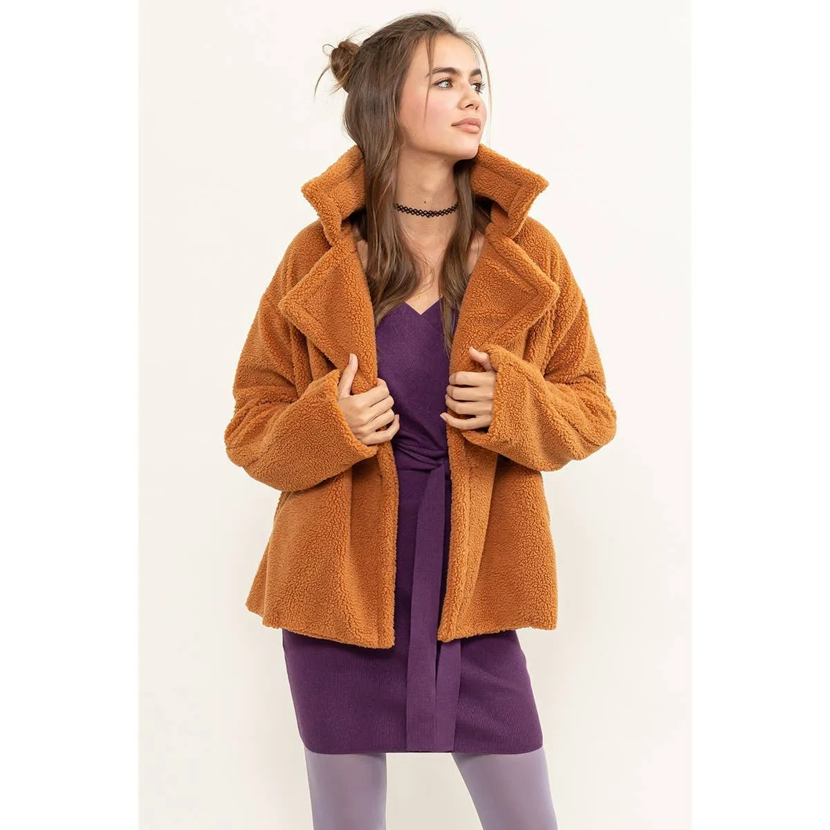 Teddy Fur Peacoat: CAMEL