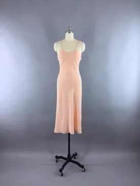 Vintage 1930s Silk Slip / Bias Cut Peach Silk Crepe