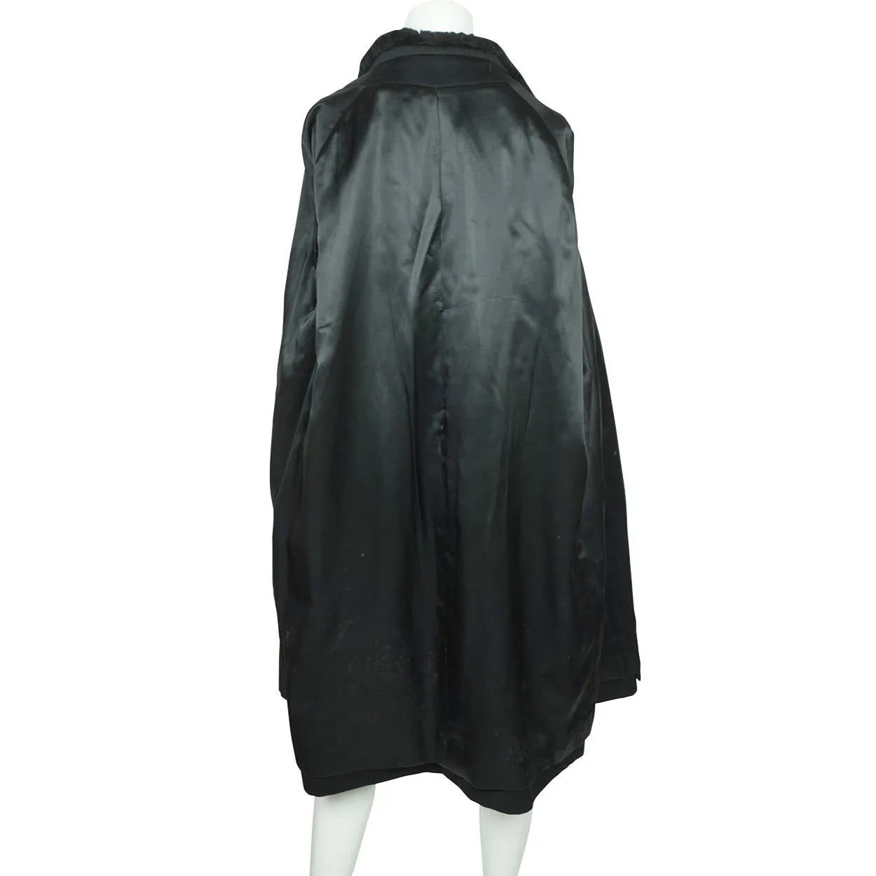 Vintage 1960s Black Wool Coat by Miss Style Faux Fur Trim Ladies Size L