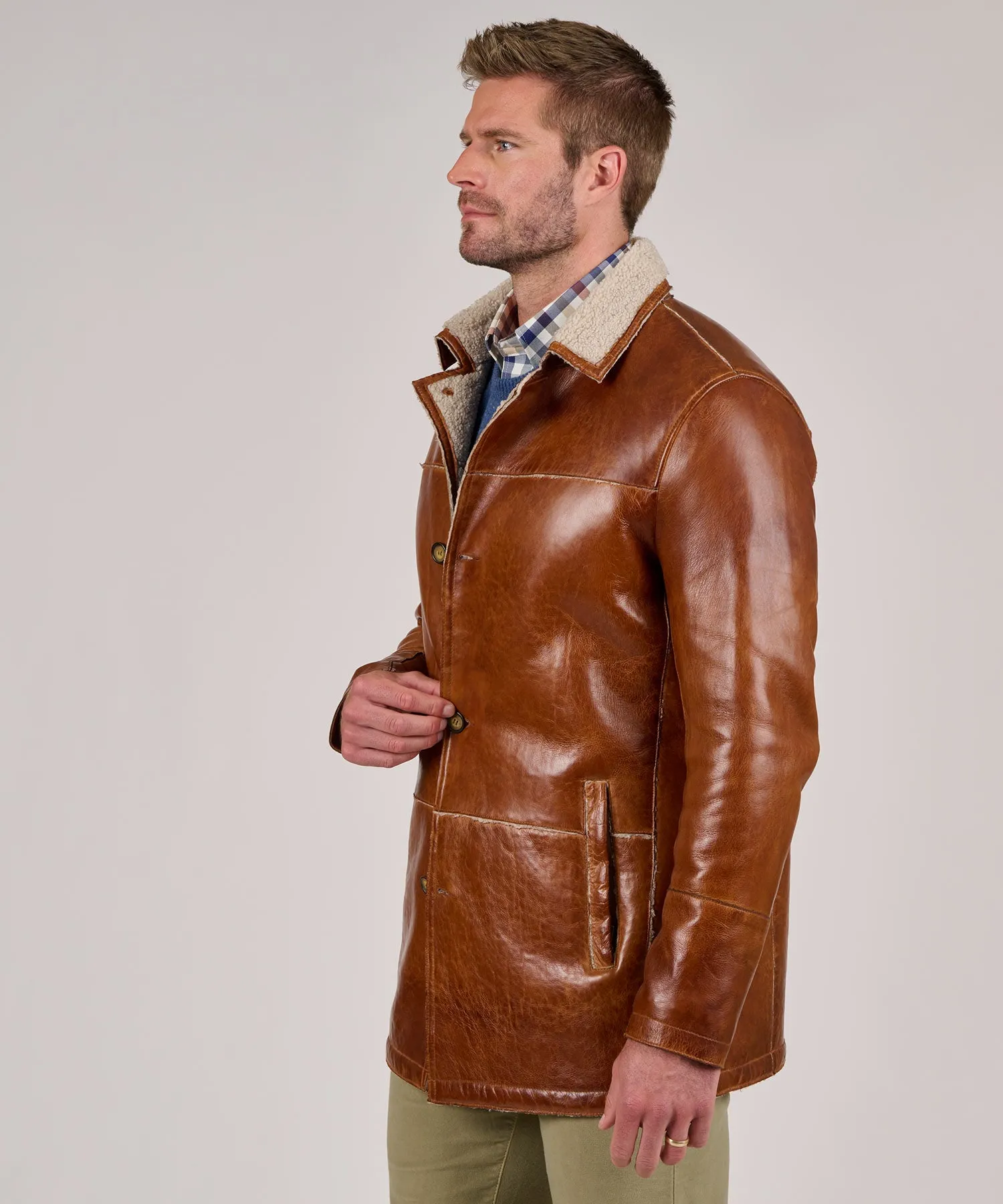 Westport Black Lamb Leather Mid-Length Jacket with Sherpa Lining