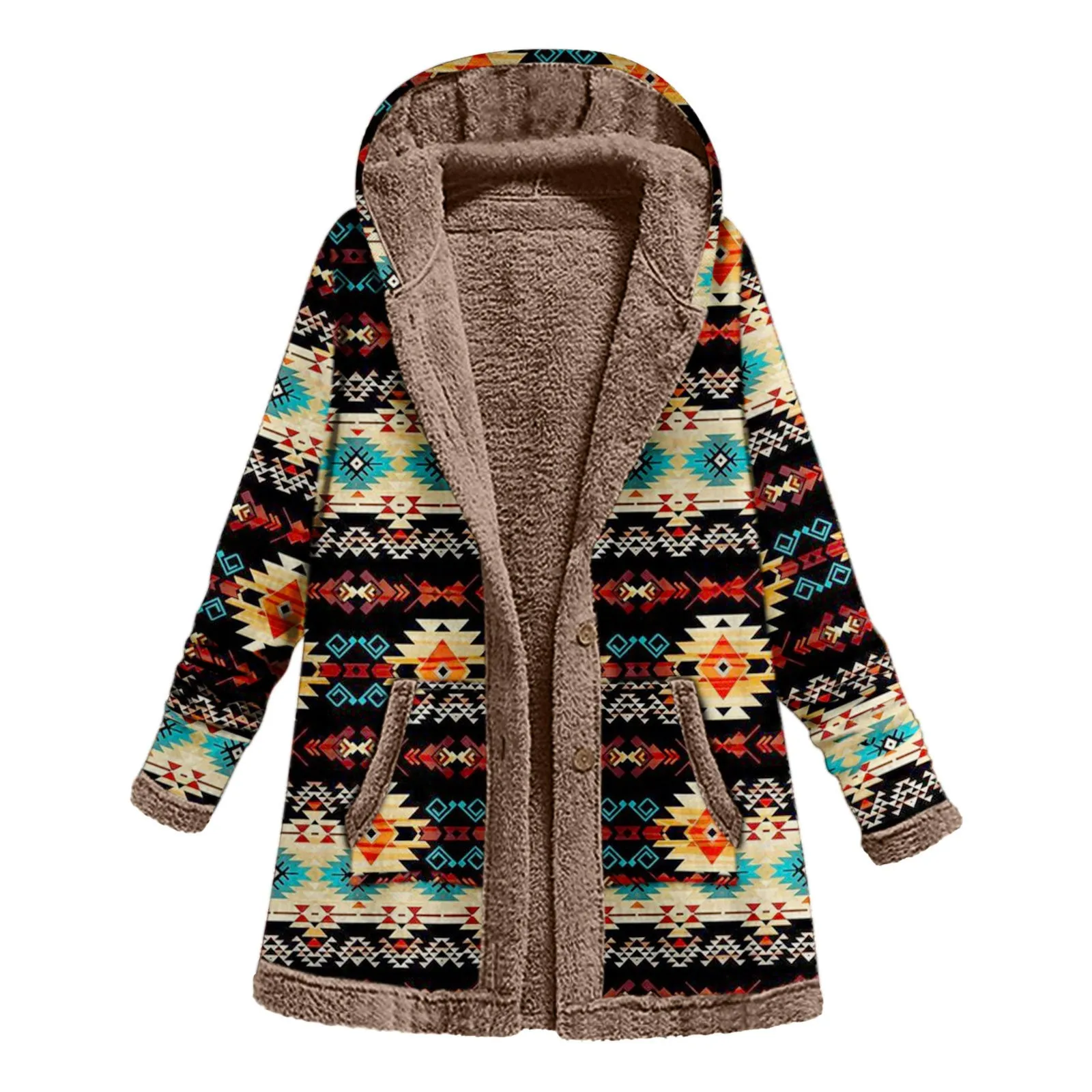 Women Winter Warm Coat Casual Patchwork Female Long Sleeve Hooded Outwear Fashion Streetwear Lady Clothes Loose Boho Jacket