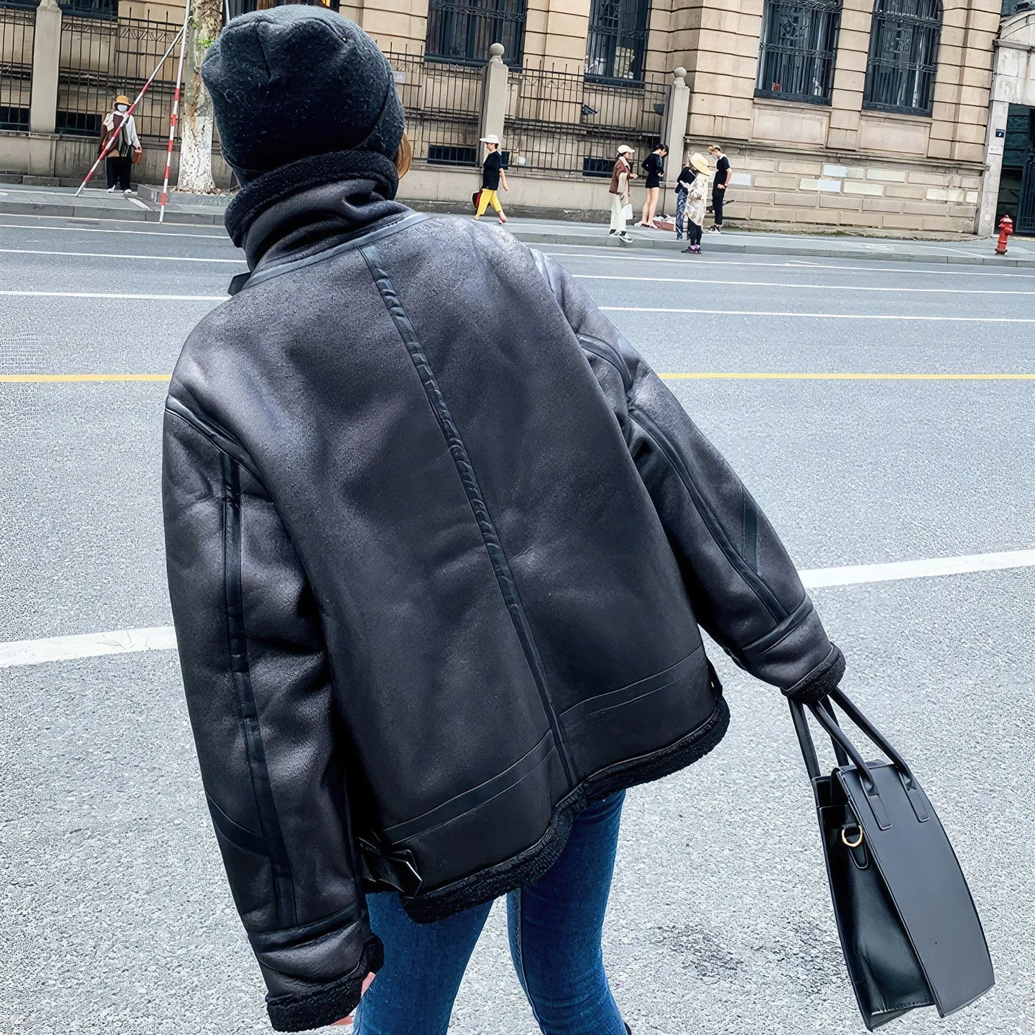 Women’s Black Aviator Genuine Sheepskin Jacket