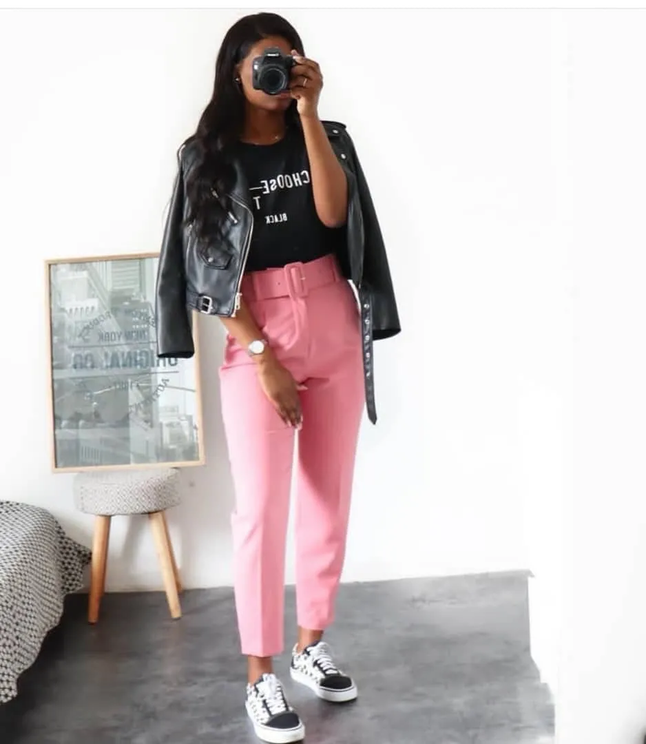 Women's High Waist Cotton Blend Casual Pants Slim Fit Slimming Trousers Autumn Suit