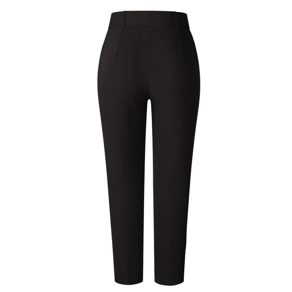 Women's High Waist Cotton Blend Casual Pants Slim Fit Slimming Trousers Autumn Suit