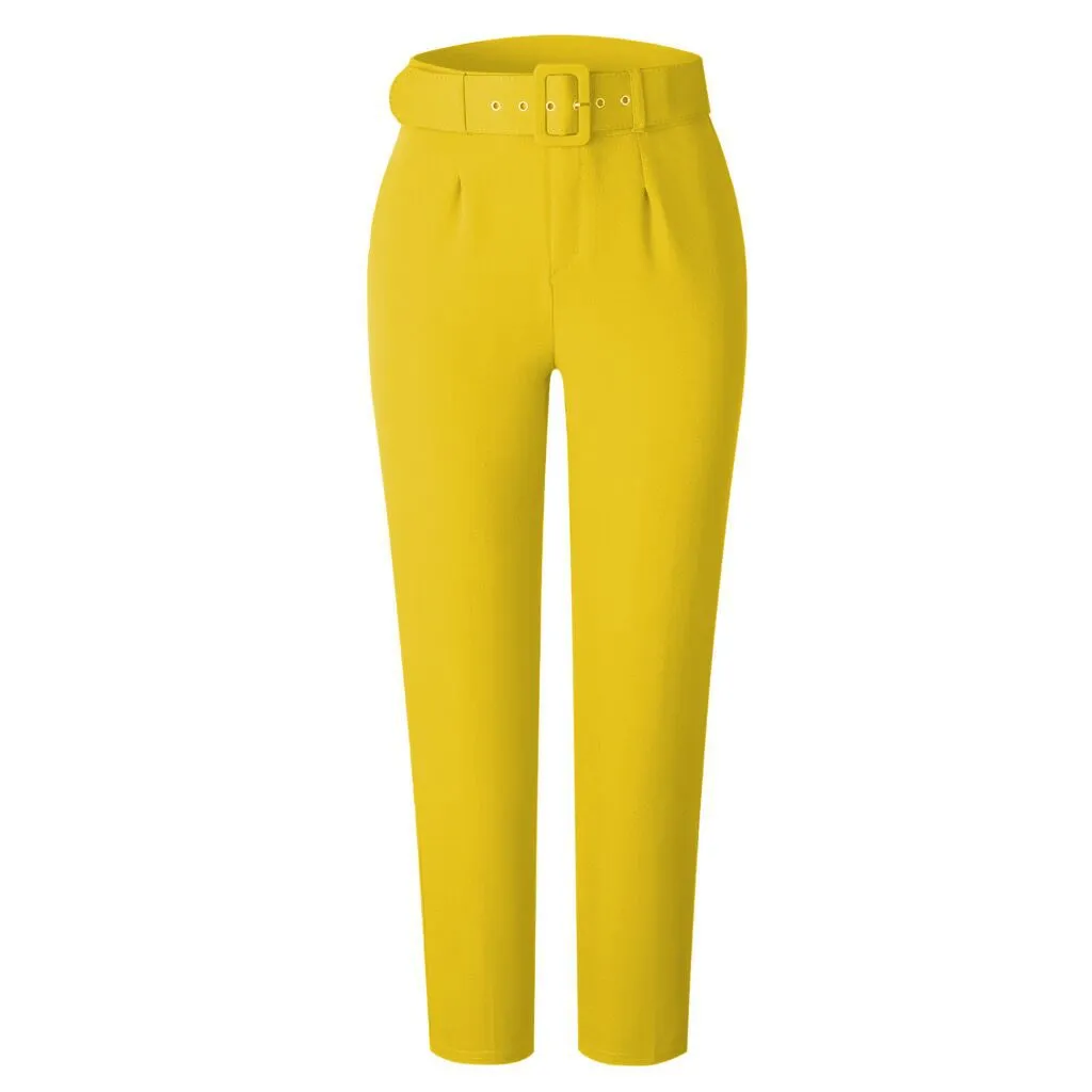 Women's High Waist Cotton Blend Casual Pants Slim Fit Slimming Trousers Autumn Suit